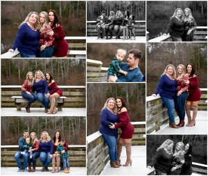 Fluvanna Extended Family With Adult Daughters Portraits at Lake Monticello sisters photographer grandmother generations sons pond winter fall pictures