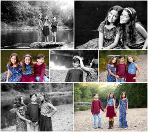 Fluvanna Triplet Family Portraits by the River Charlottesville Photographer Pictures Siblings Photography Photoshoot Session Summer Fall Brother Sisters Dog
