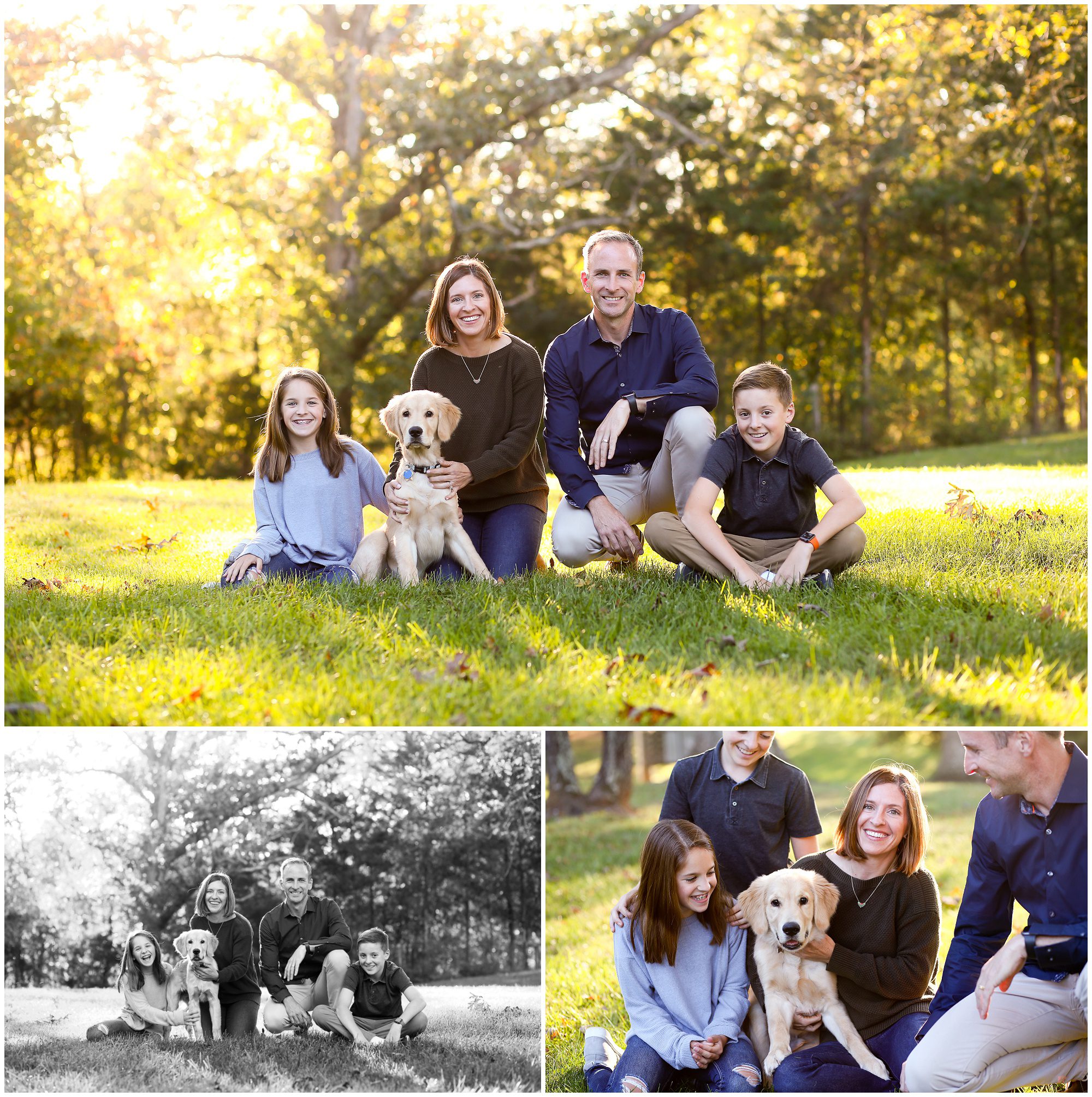 Charlottesville Family Fall Portraits with Golden Retriever Puppy Fluvanna cville photographer photography pictures virginia dog pet goldens pups